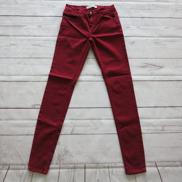 Zara Trafaluc Maroon Slim Skinny Leg Denim Jeans - Size 2